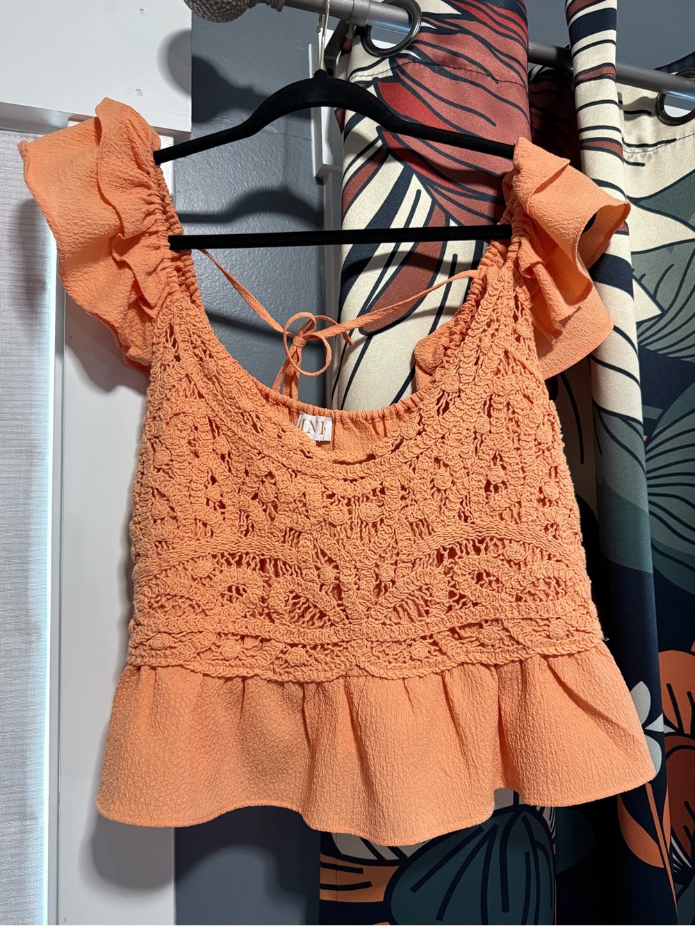 Crochet Knit Ruffle Camisole in Peach - Women